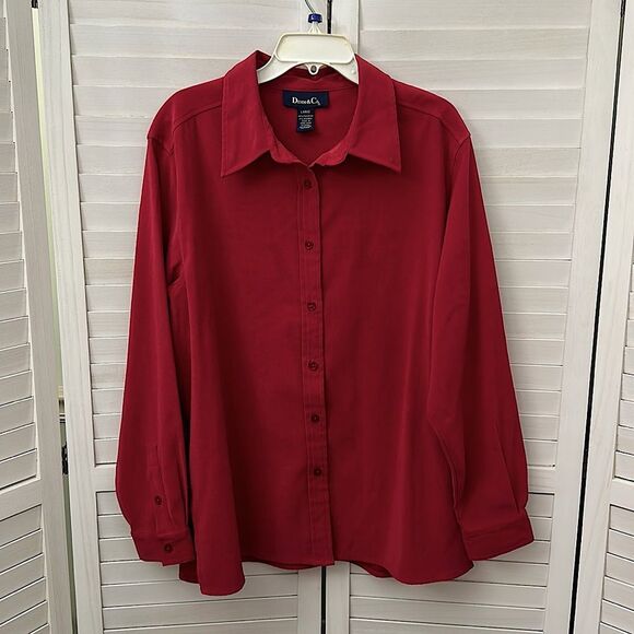 Denim&Co Shacket Red Size Large Long Sleeve - Picture 2 of 12